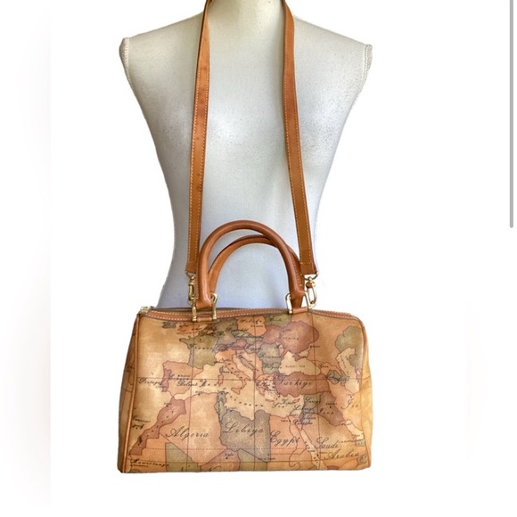Alverio Martini Vintage Map Print Leather Handbag - Picture 3 of 8